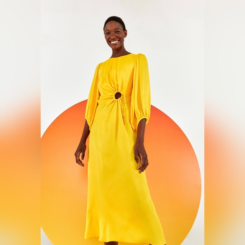 Farm Rio yellow dress with adjustable  cut-out detail size L